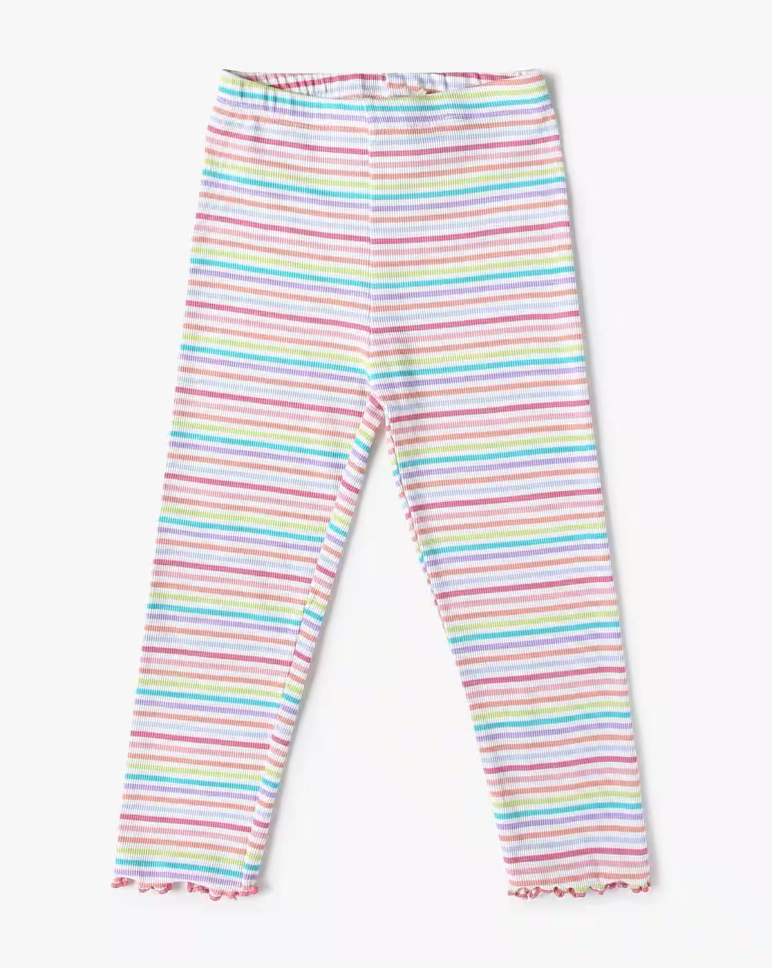 MULTI COLOR STRIPE RIB LEGG, WHITE, 5-6Y