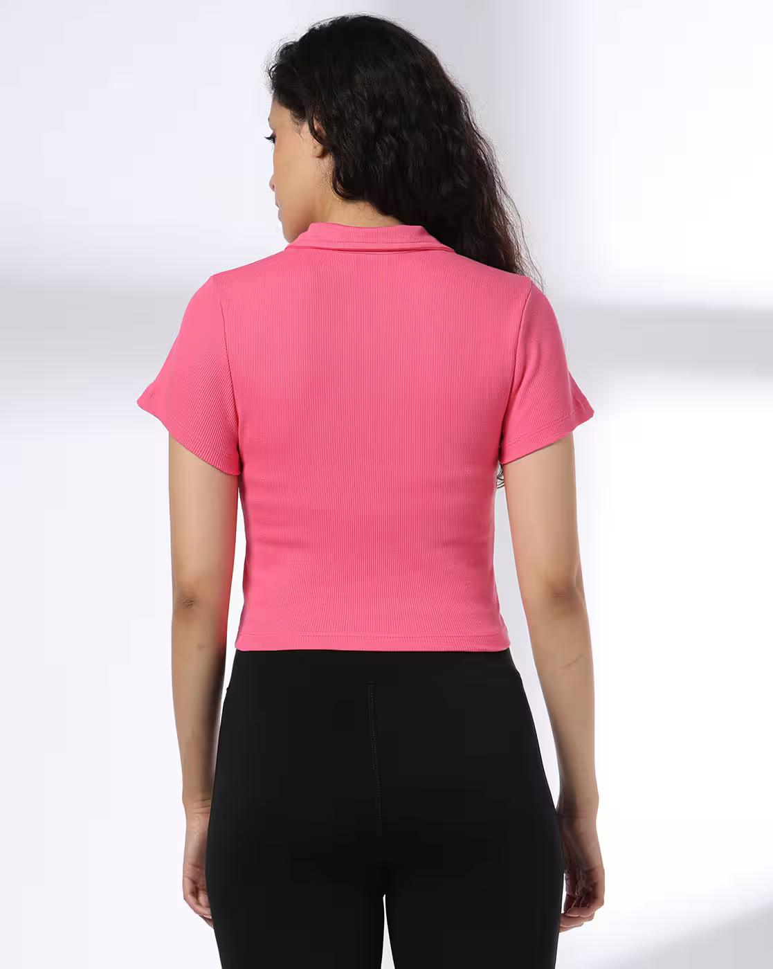 Cotton Elastane RIb Polo, PINK, XS