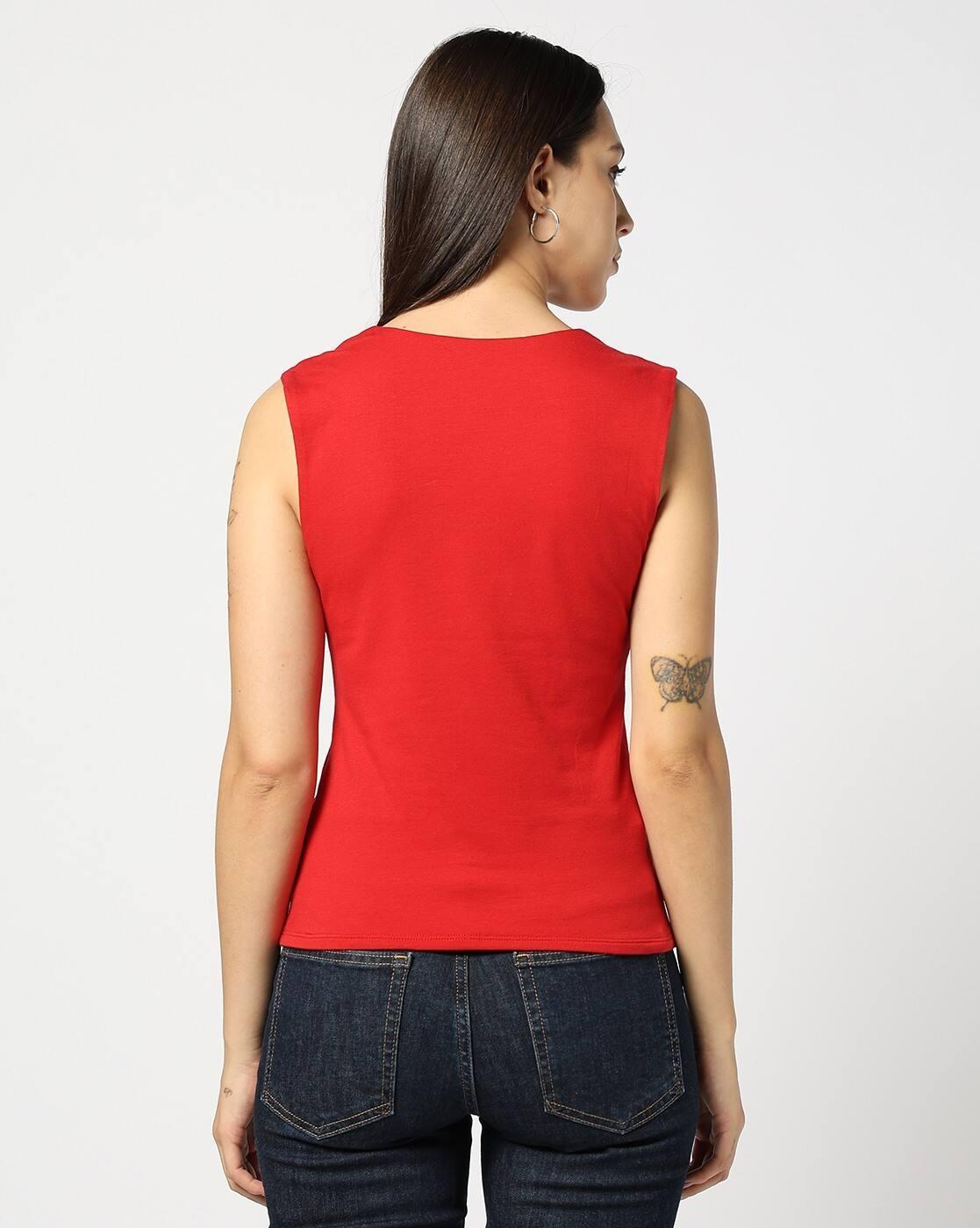Solid Slim Fit Square-Neck Sleeveless Tank Top