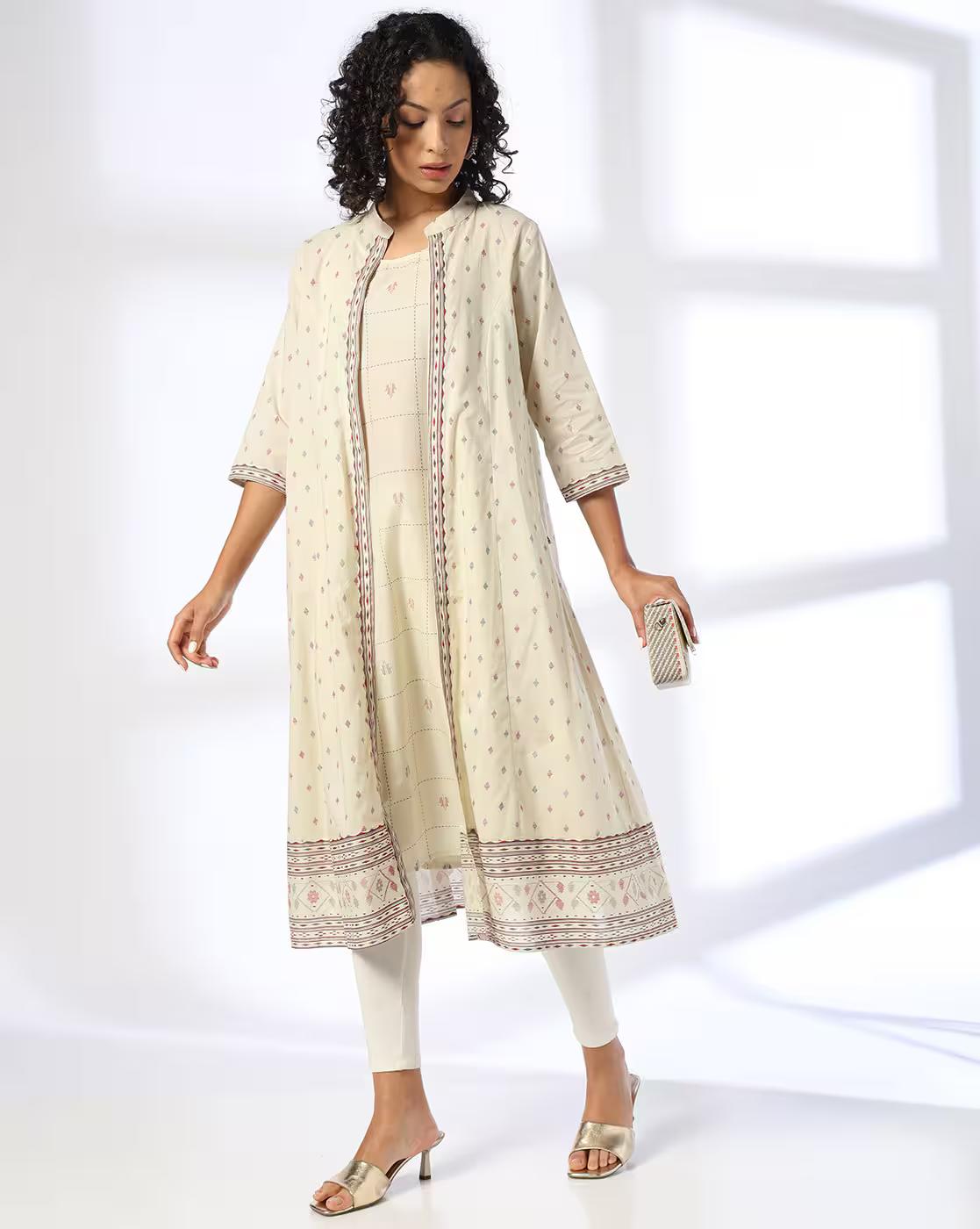 Women Checked A-Line Kurta with Jacket