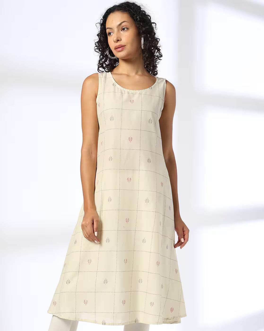 Women Checked A-Line Kurta with Jacket