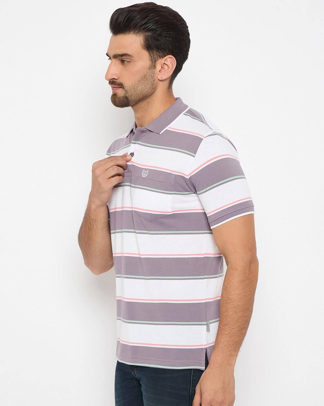 Men Striped Regular Fit Polo T-Shirt with Patch Pocket