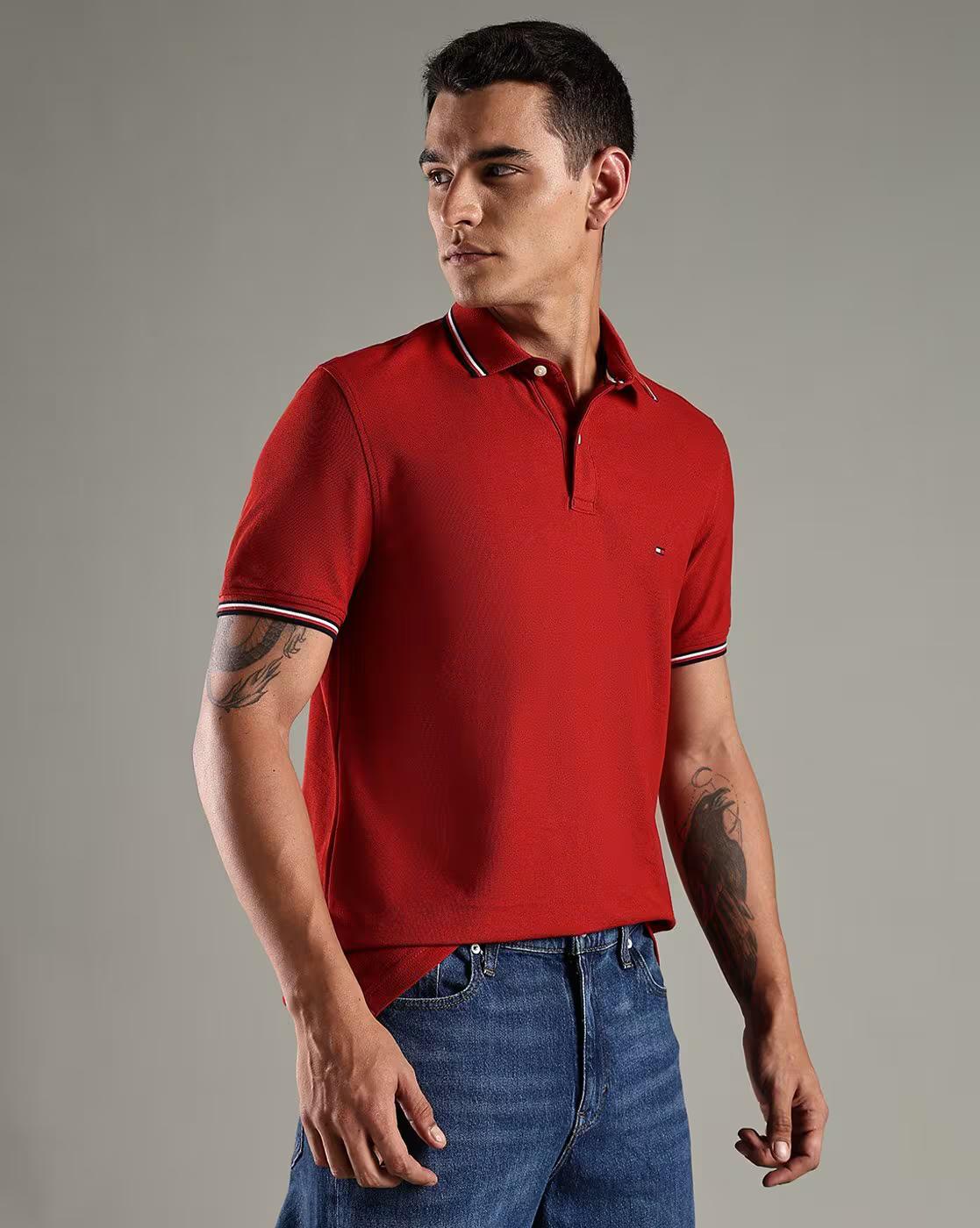 Men Regular Fit Polo T-Shirt with Contrast Tipping