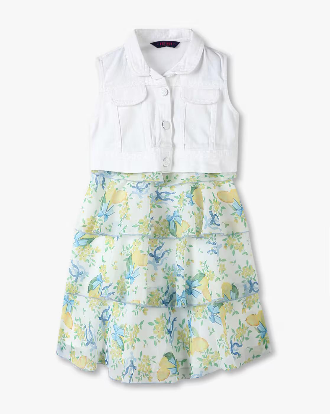 WHITE TWILL JACKET DRESS, WHITE, 3-4Y
