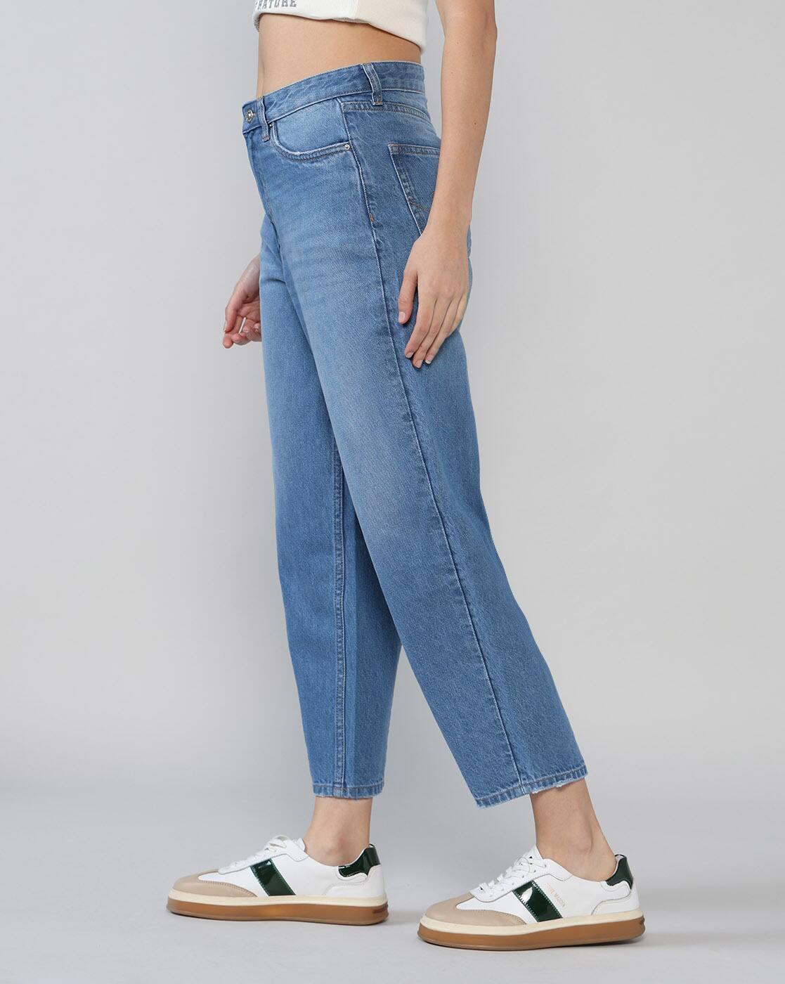 Women Mid-Wash High-Rise Barrel Fit Jeans