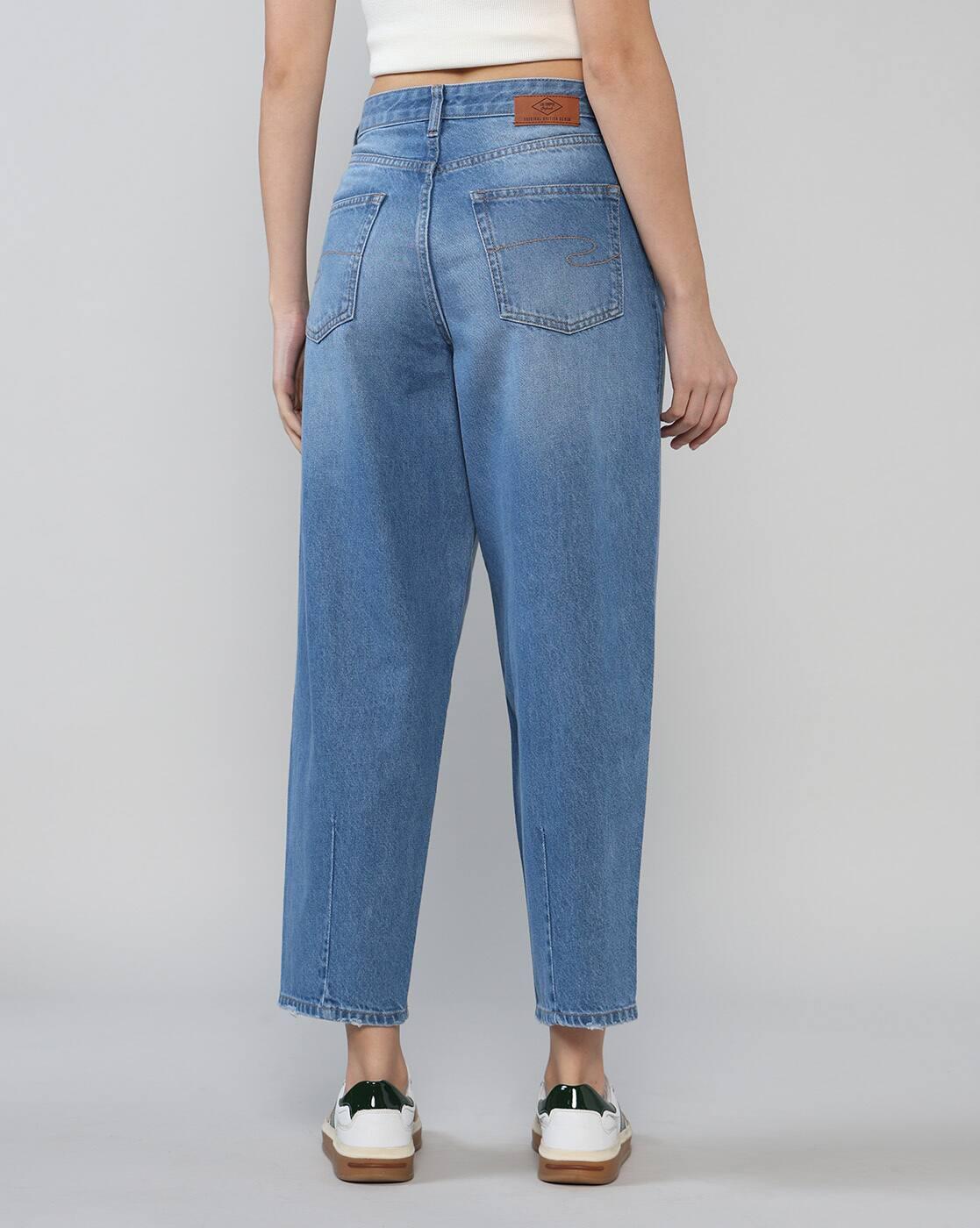 Women Mid-Wash High-Rise Barrel Fit Jeans