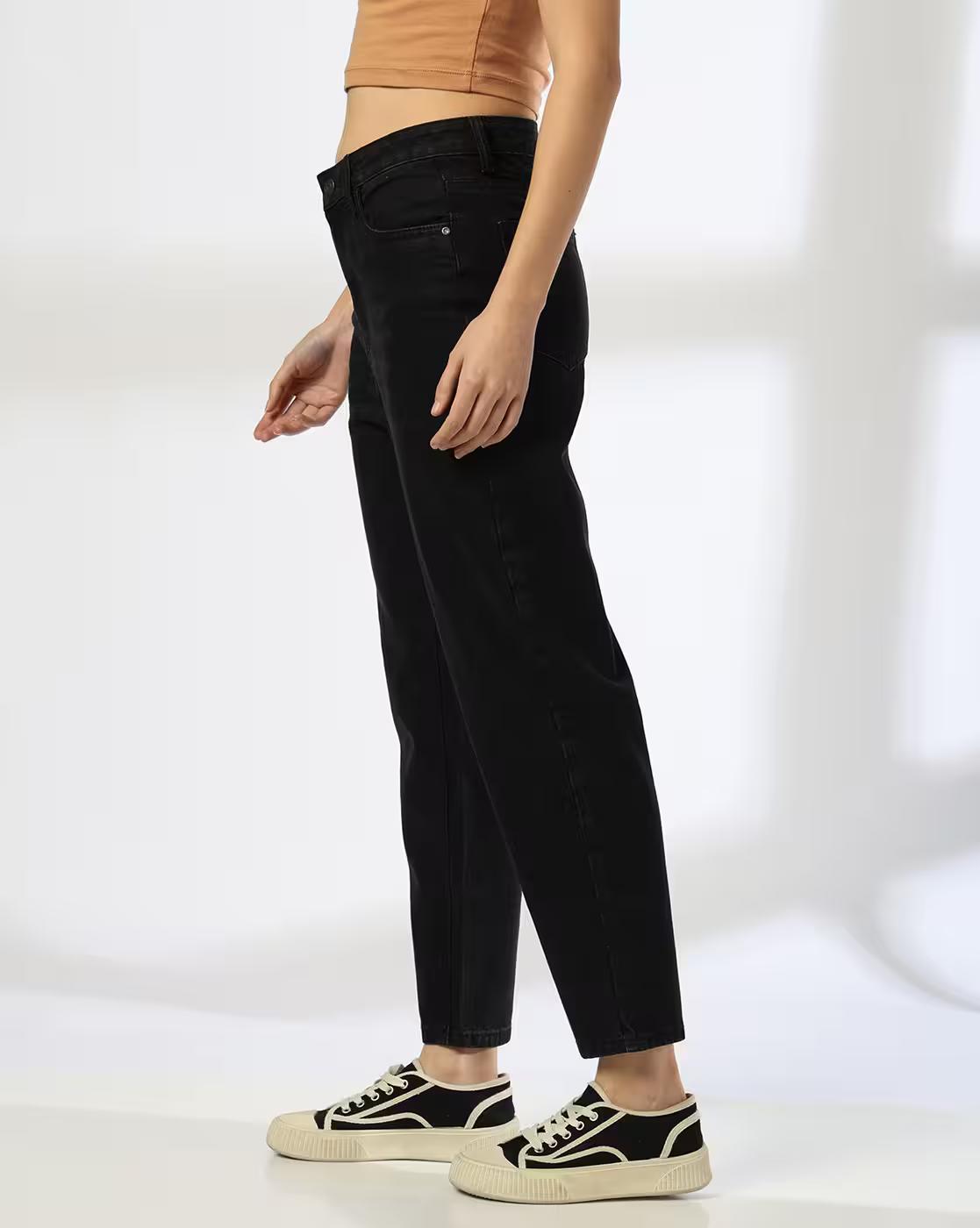 HIGH WAIST ANKLE LENGTH MOM, BLACK, 28
