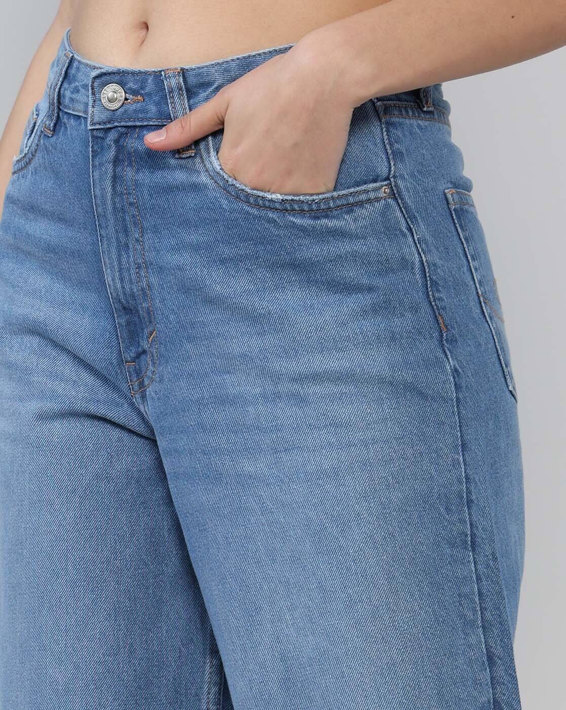 Women Mid-Wash High-Rise Barrel Fit Jeans