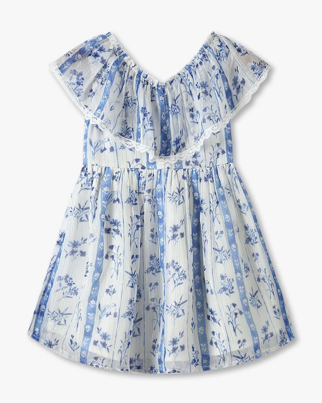 Printed georgette dress, white, 2-3y