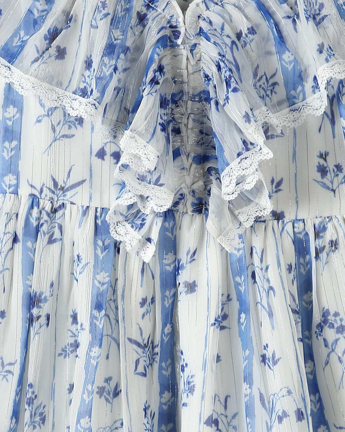 Printed georgette dress, white, 2-3y