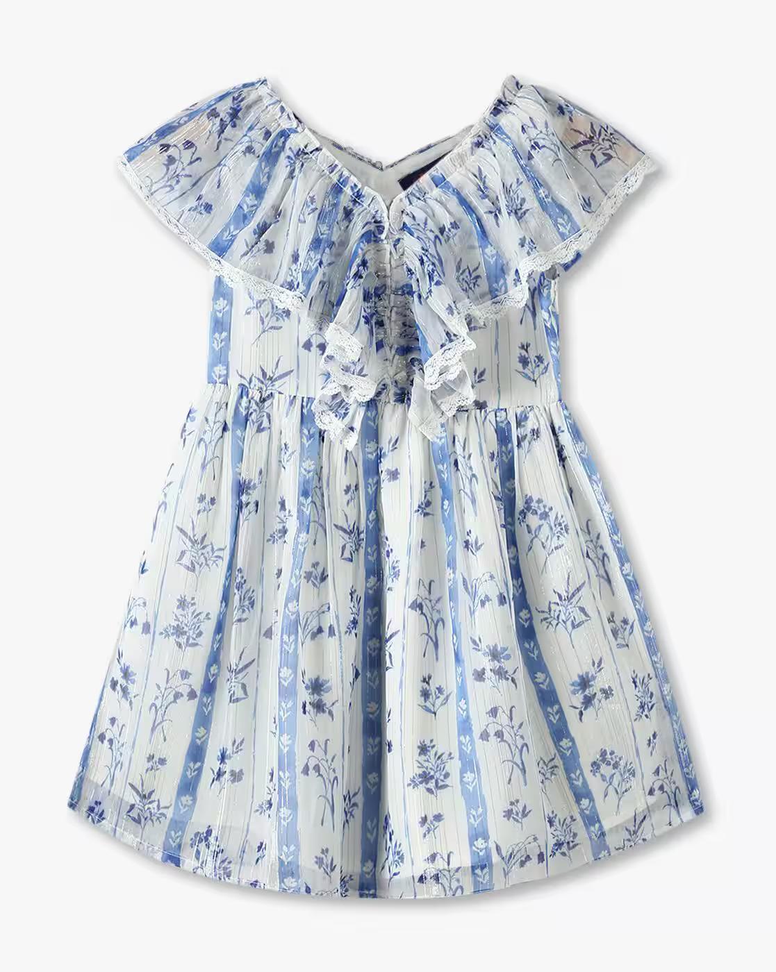 Printed georgette dress, white, 2-3y