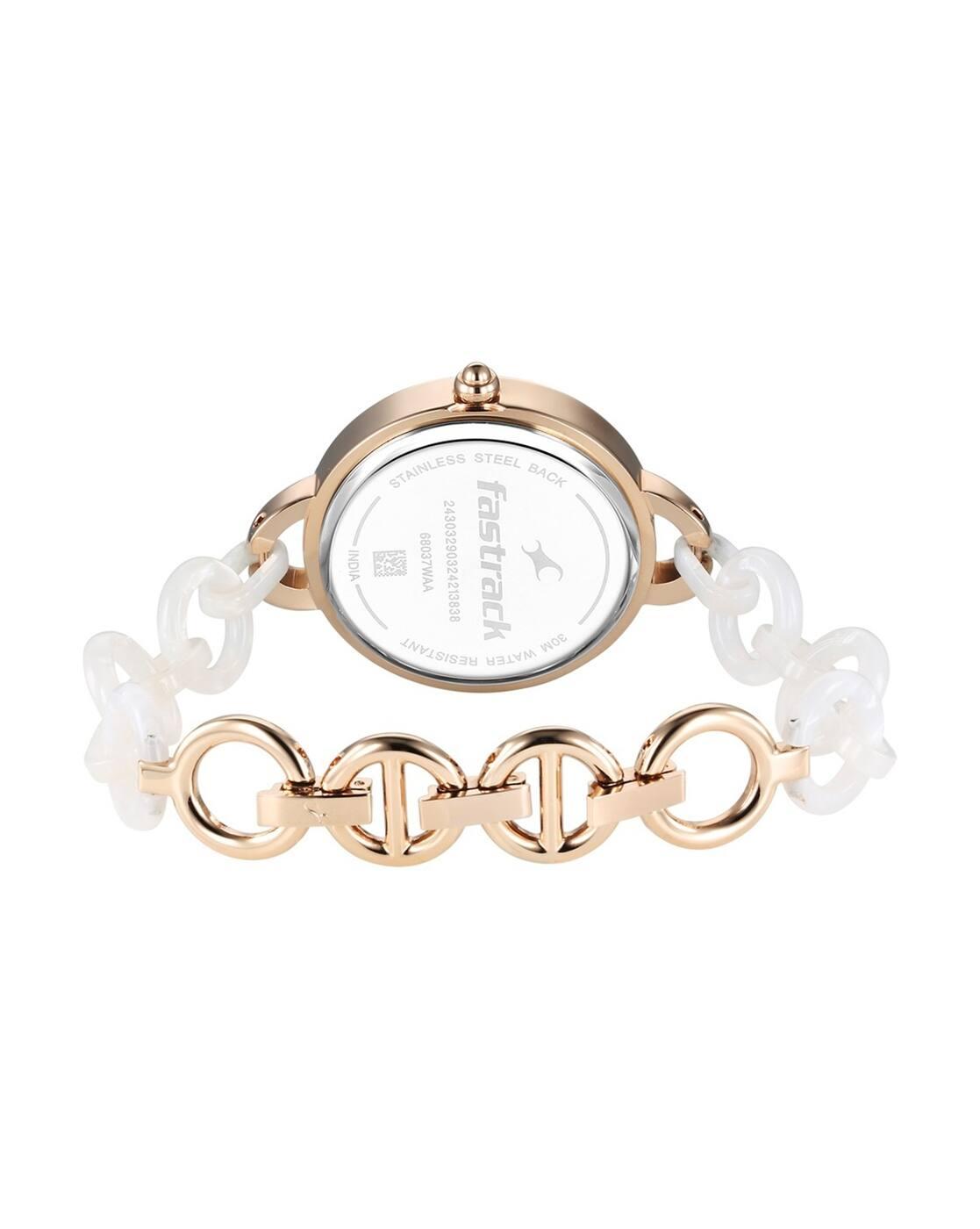 Fastrack Younique 2.0 White Dial Brass & Acetate Strap Watch For Women