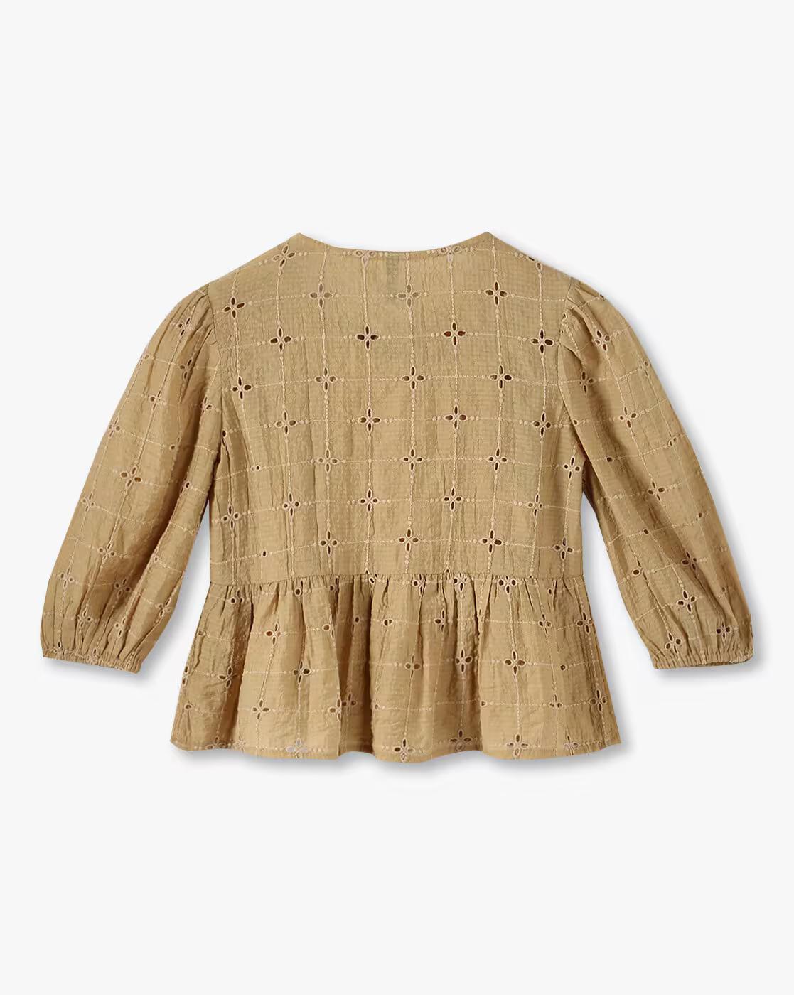 Girls Embroidered Regular Fit Schiffli Top with Bow Detail
