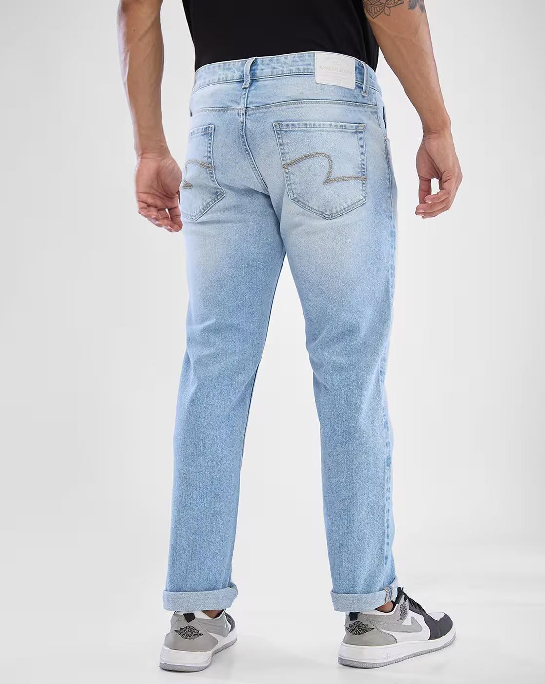 Men Heavily Washed Distressed Relaxed Jeans