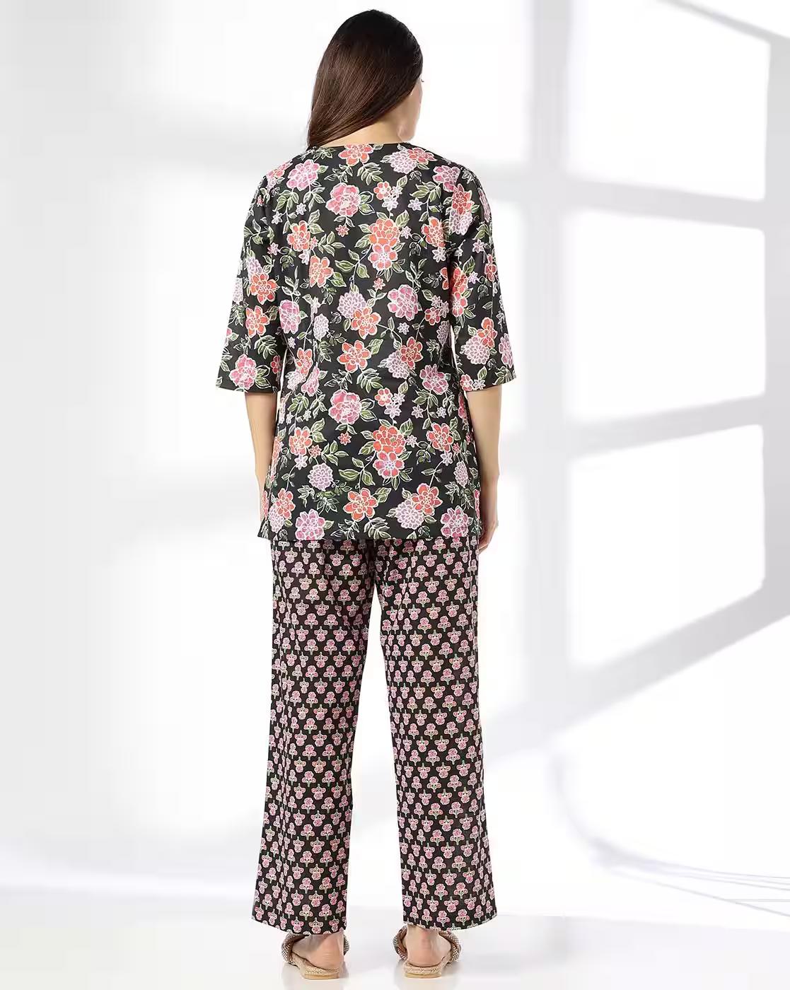 Women Floral Print Top & Pyjamas Set