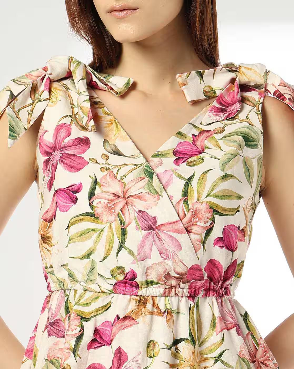 Women Floral Print V-Neck Fit & Flare Dress