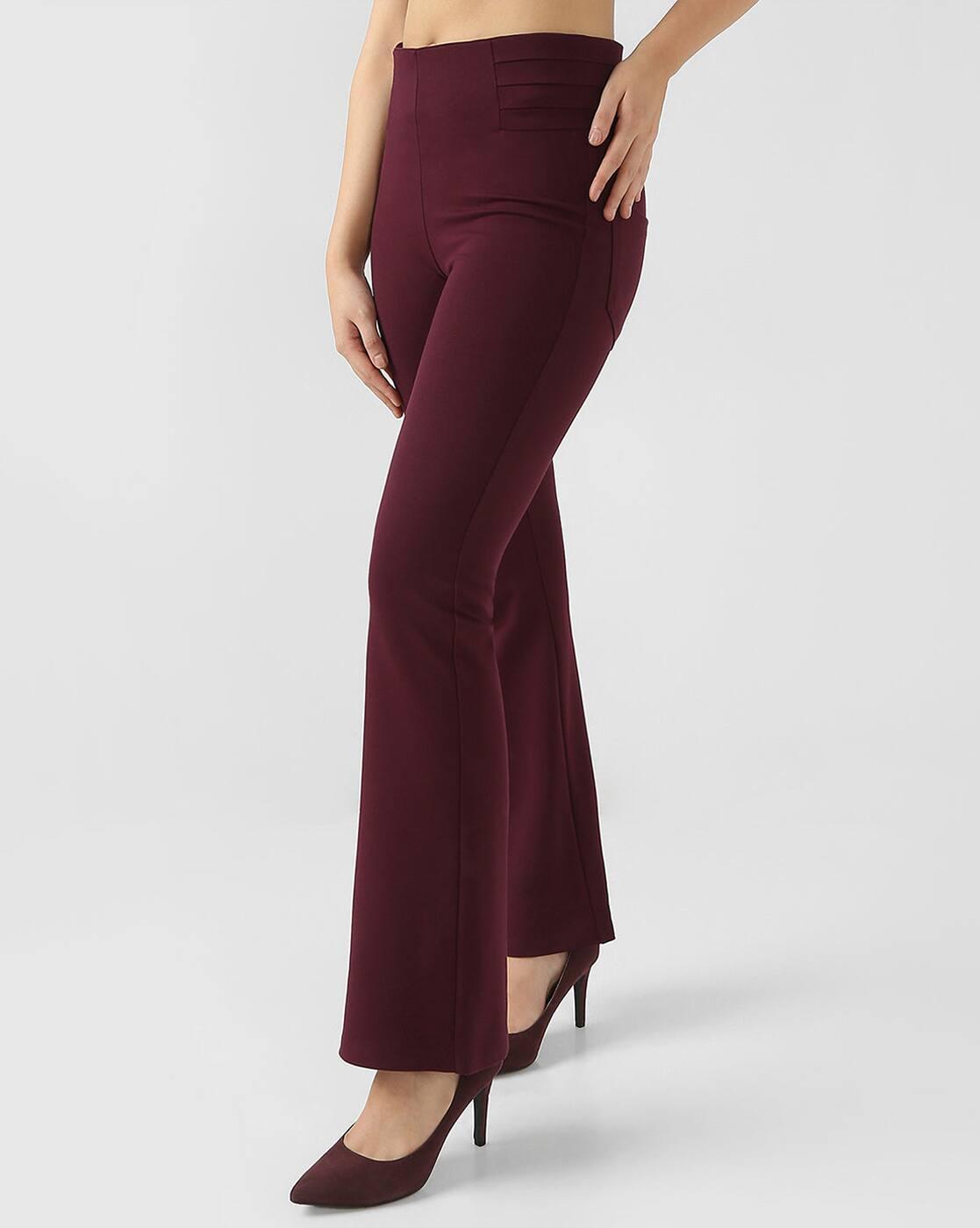 Women High-Rise Flat-Front Flared Trousers