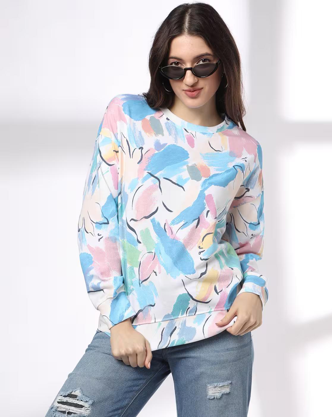 Women All-Over Print Boxy Fit Crew-Neck Sweatshirt