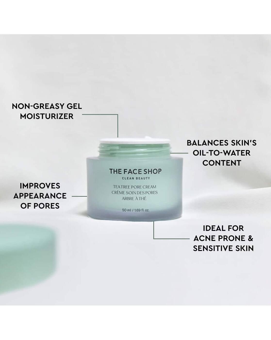 Tea Tree Pore Cream - Korean Salicylic Acid AHA & PHA Moisturizer for Acne