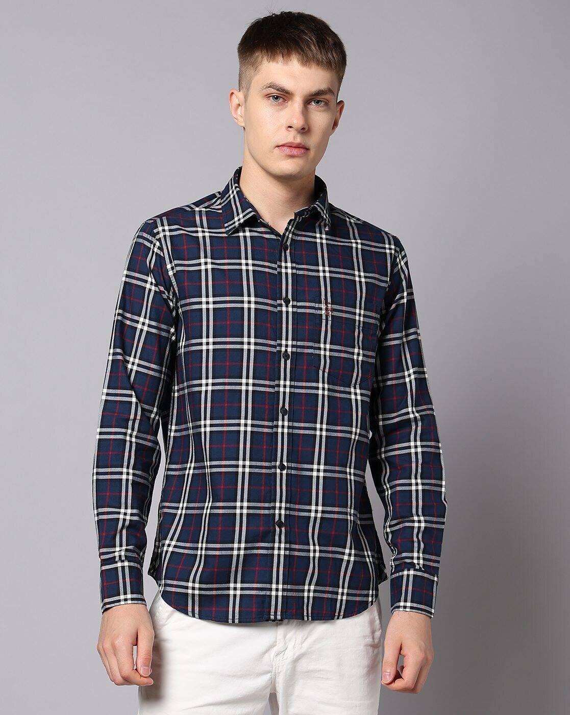 Men Checked Tailored Fit Shirt with Patch Pocket