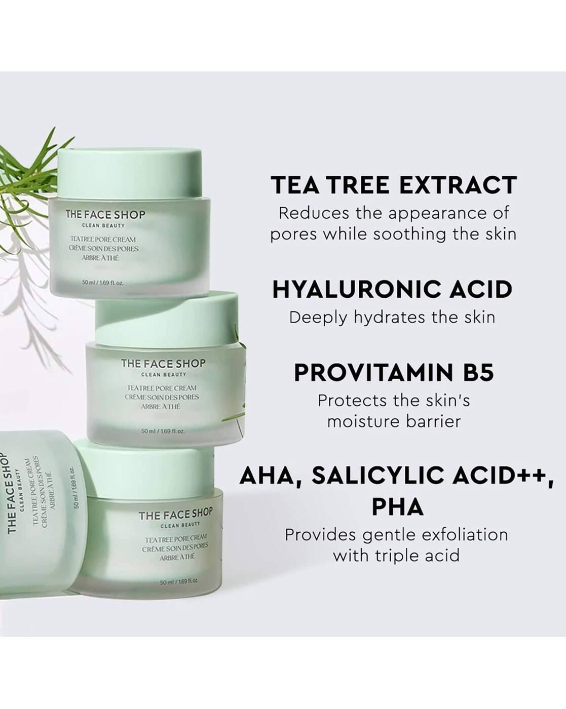 Tea Tree Pore Cream - Korean Salicylic Acid AHA & PHA Moisturizer for Acne