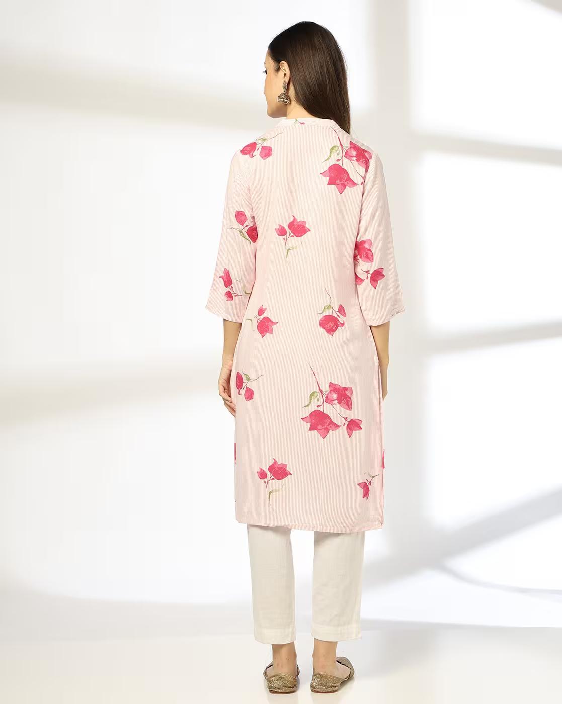 Women Floral Print Straight Kurta with Insert Pocket