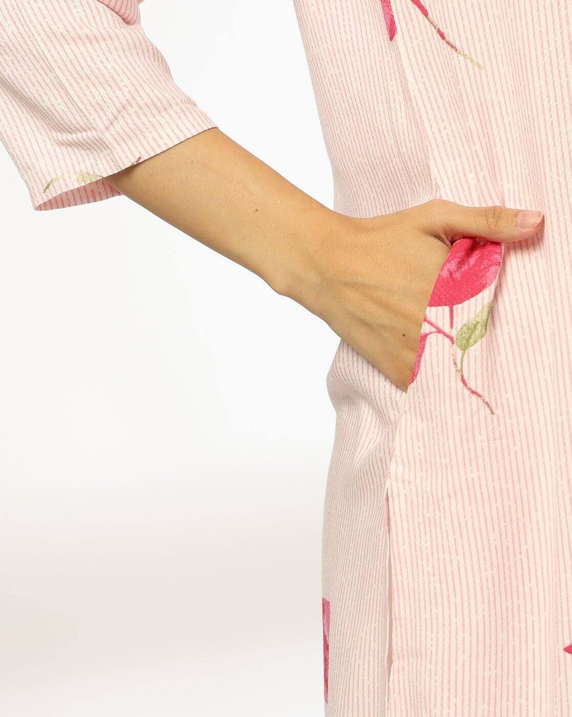 Women Floral Print Straight Kurta with Insert Pocket