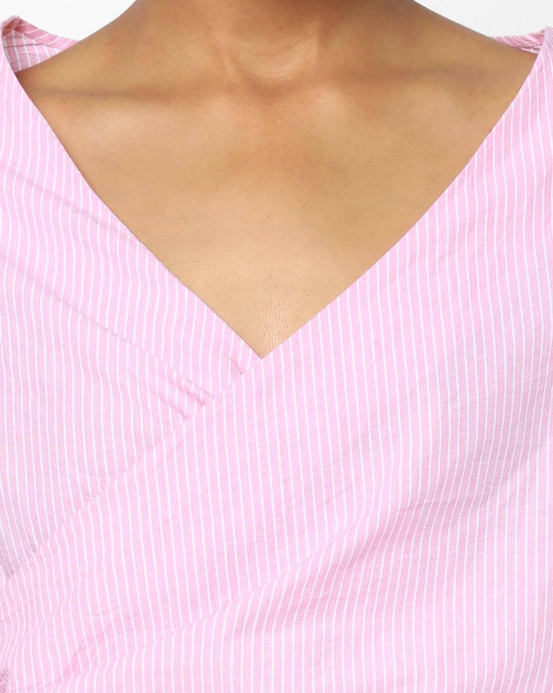 Striped Wrap Top with Embroidery