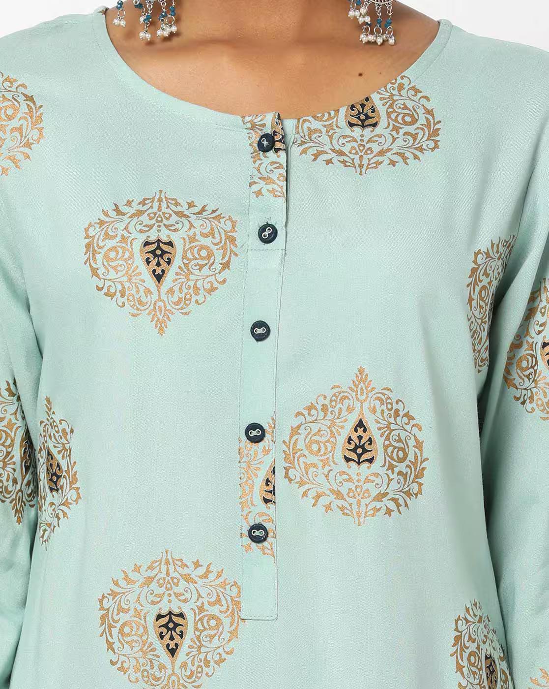 Foil Print Straight Kurta with Palazzos