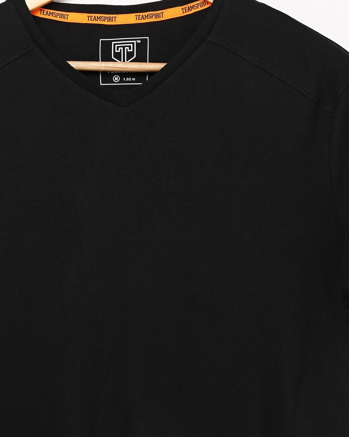 CORE RIB V NECK TEE, BLACK, XS