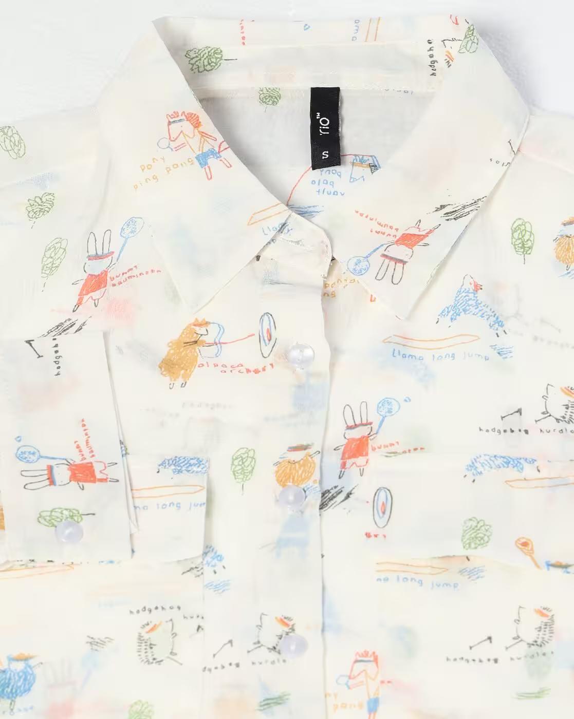 Women Micro Print Regular Fit Shirt with Flap Pockets