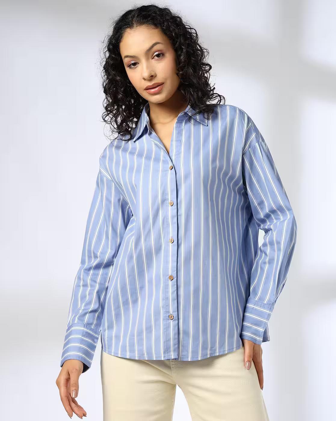 Women Striped Tailored Fit Cotton Shirt