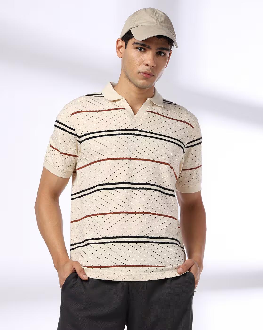 Men Zig Zag Striped Regular Fit Polo T-Shirt