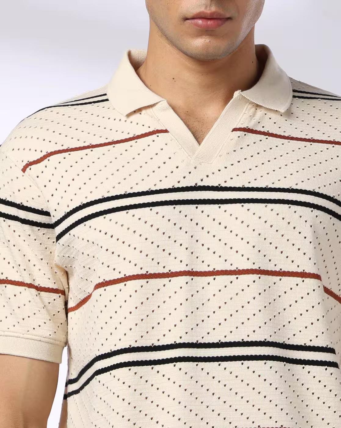 Men Zig Zag Striped Regular Fit Polo T-Shirt