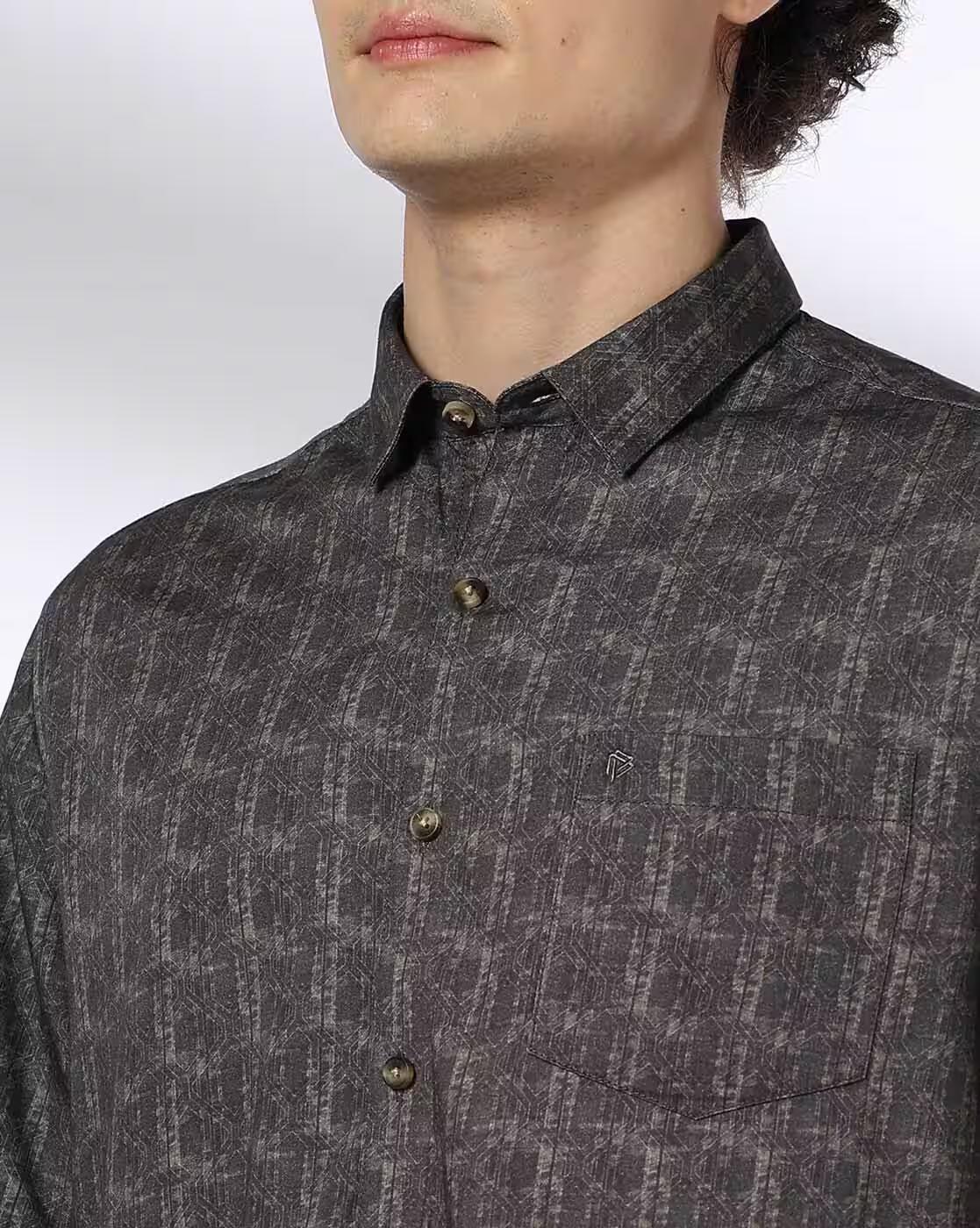 Men All-Over Print Slim Fit Shirt with Patch Pocket