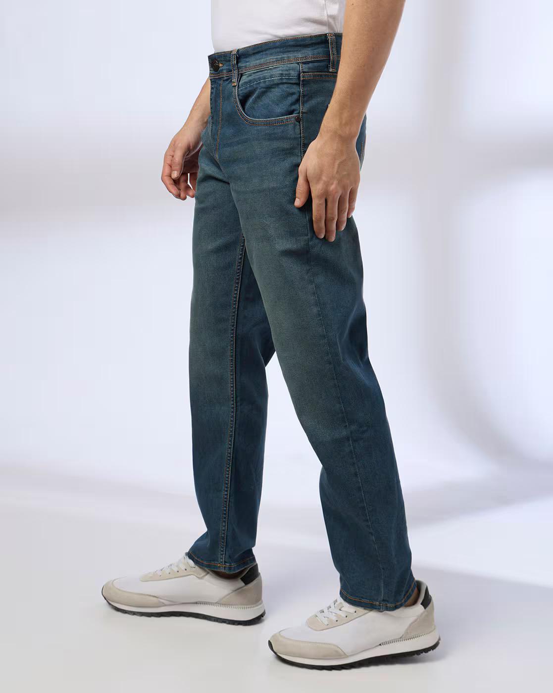 Men Lightly Washed Straight Fit Jeans
