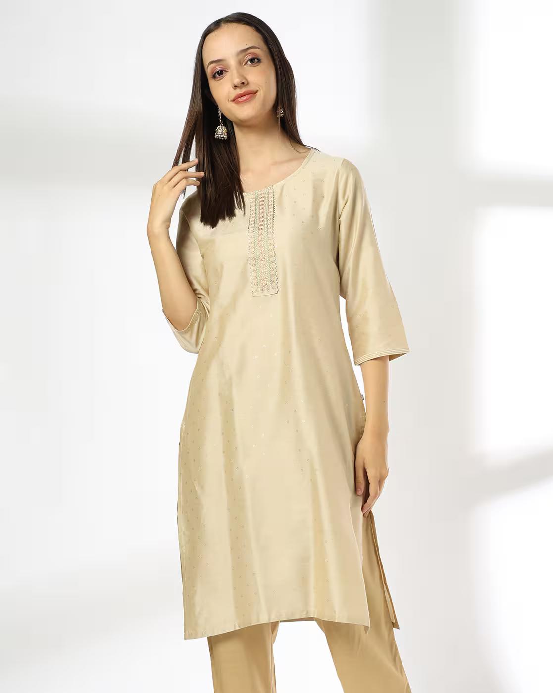 6 DOTS AOP EMB PLACKET KUR, CREAM, XL