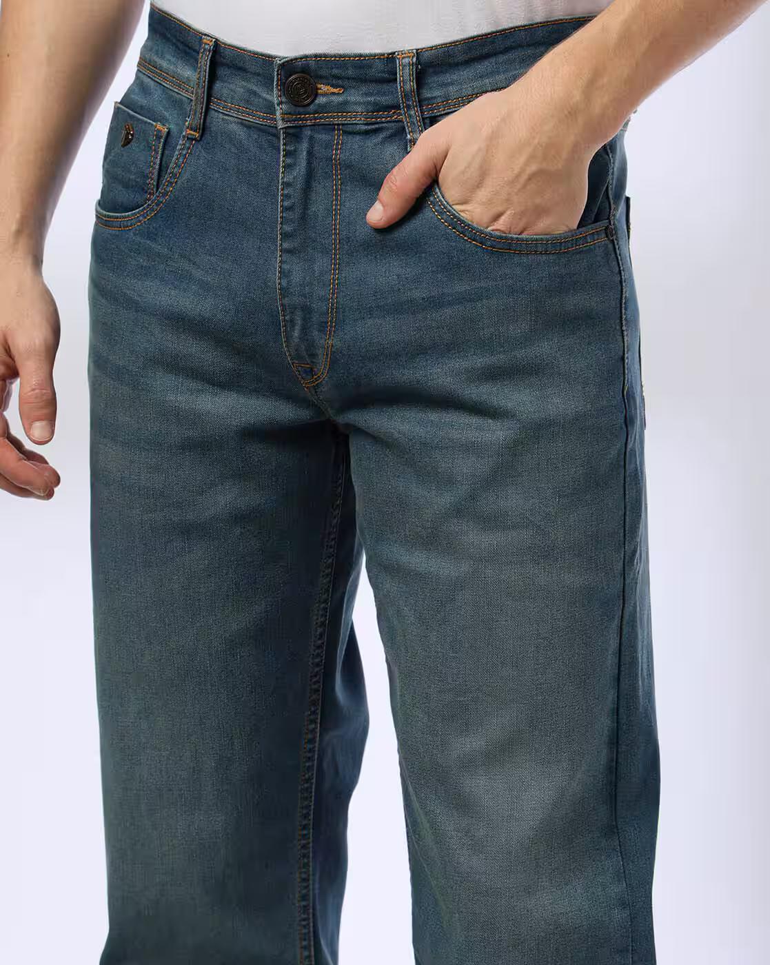 Men Lightly Washed Straight Fit Jeans