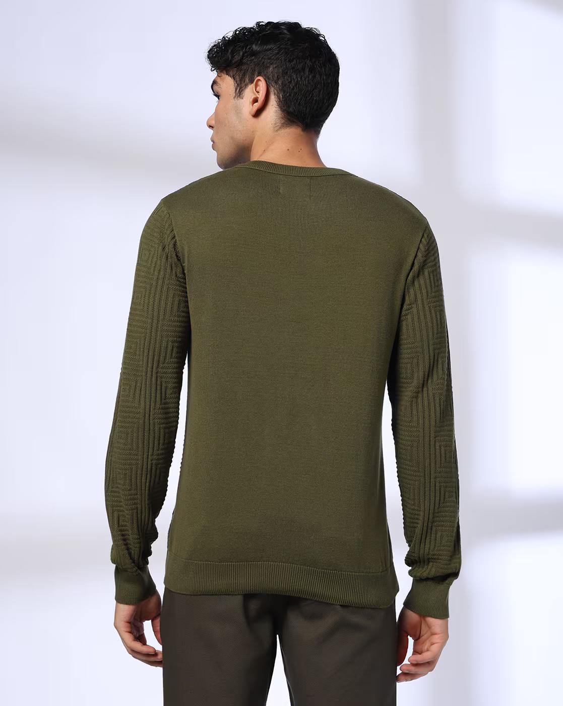 Men Embossed Regular Fit Crew-Neck T-Shirt