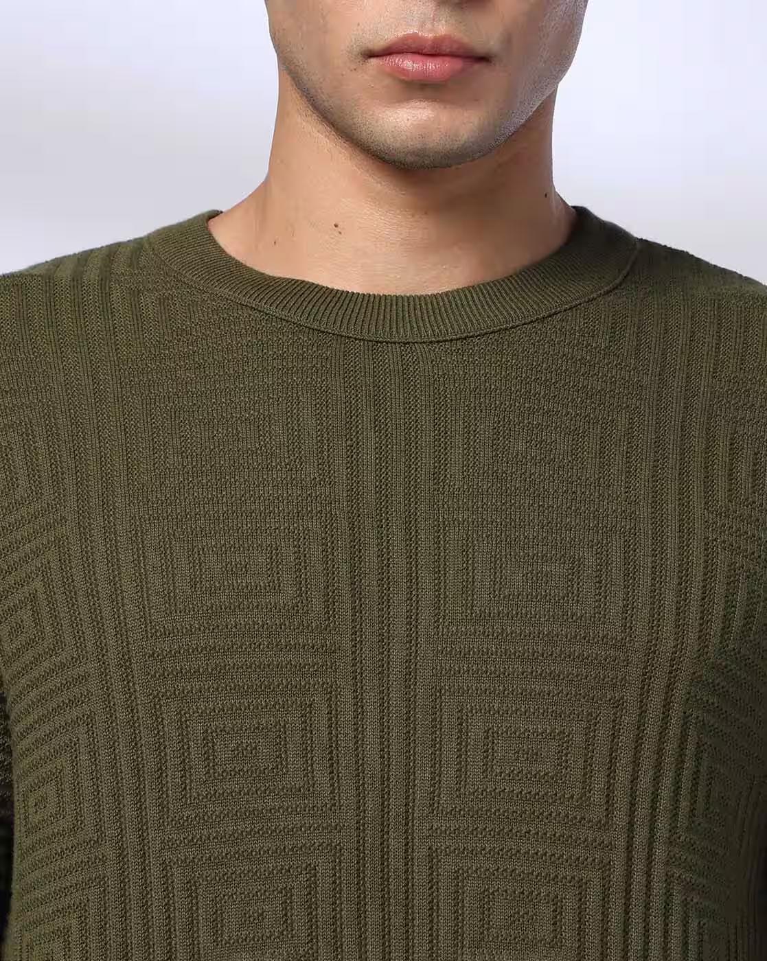 Men Embossed Regular Fit Crew-Neck T-Shirt