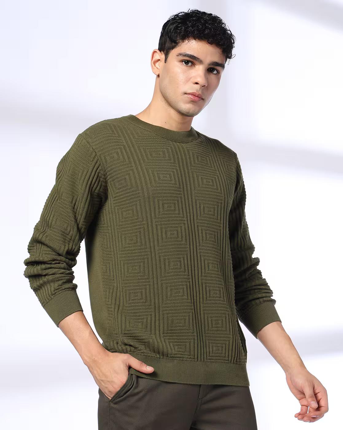 Men Embossed Regular Fit Crew-Neck T-Shirt