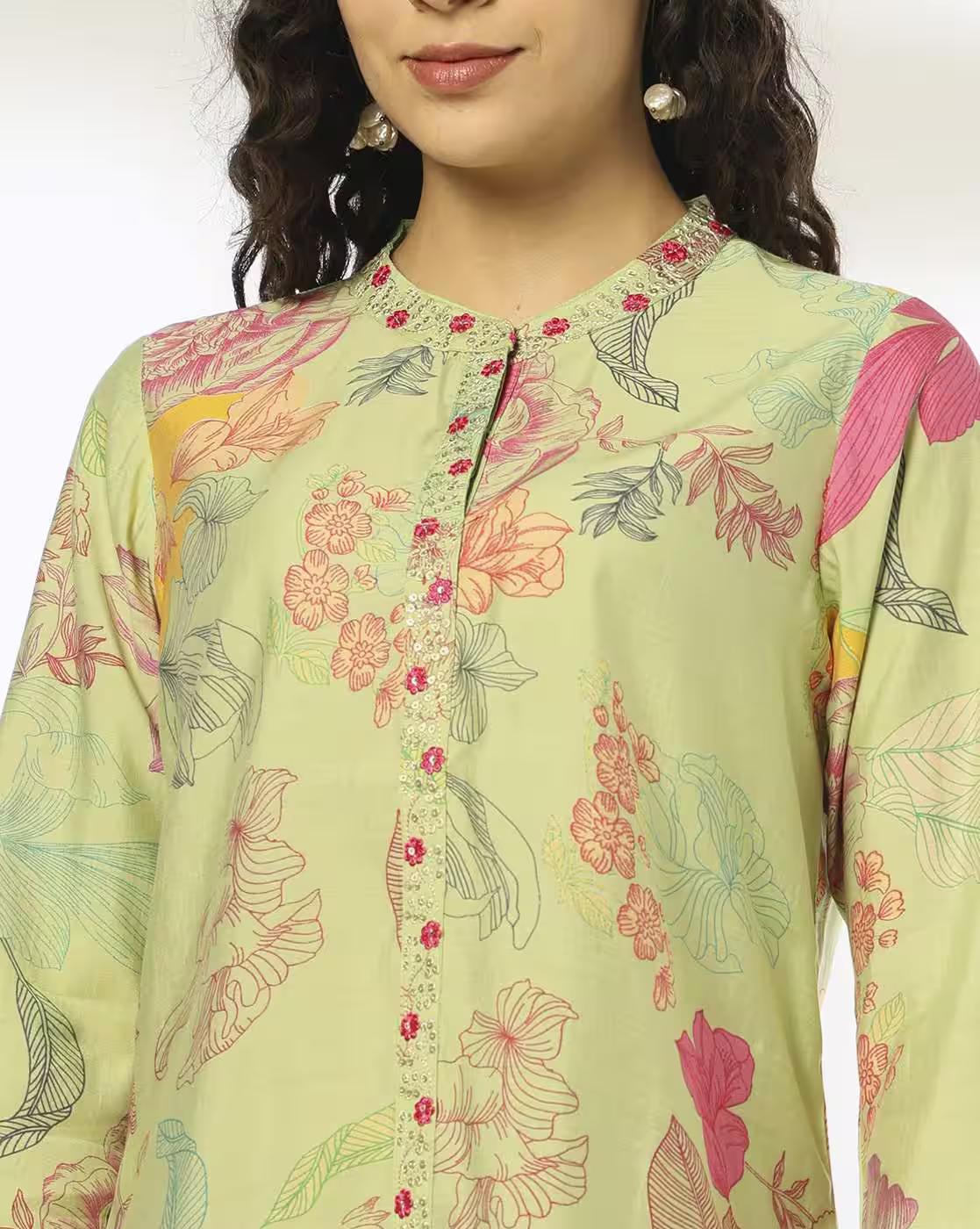 Women Floral Print A-Line Kurta with Salwar