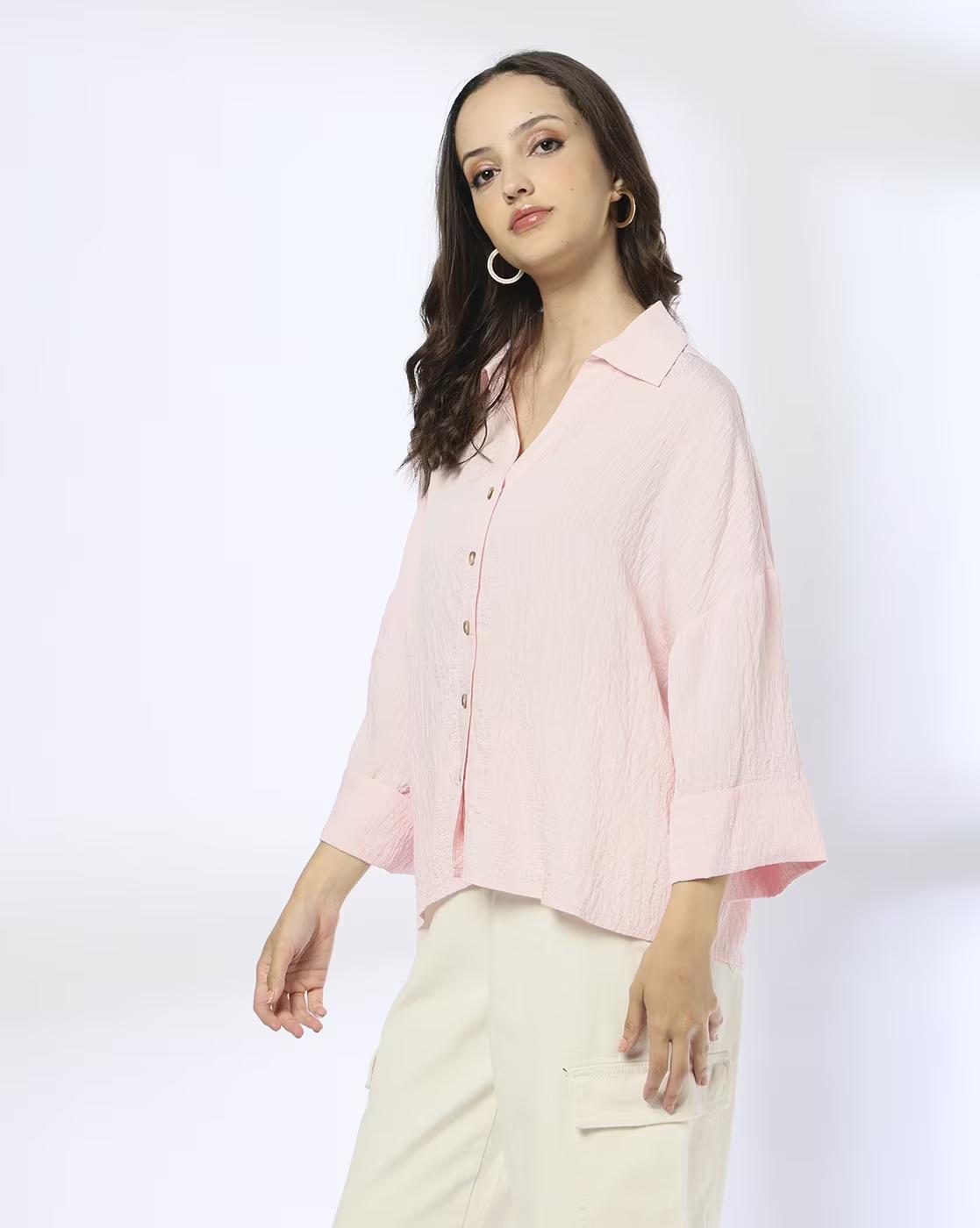 Women Seersucker Relaxed Fit Shirt