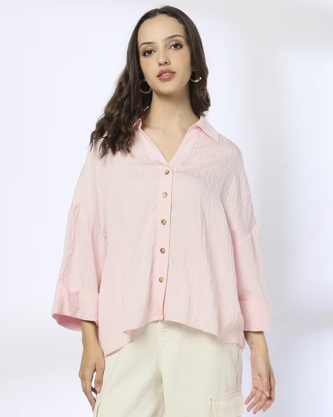 Women Seersucker Relaxed Fit Shirt