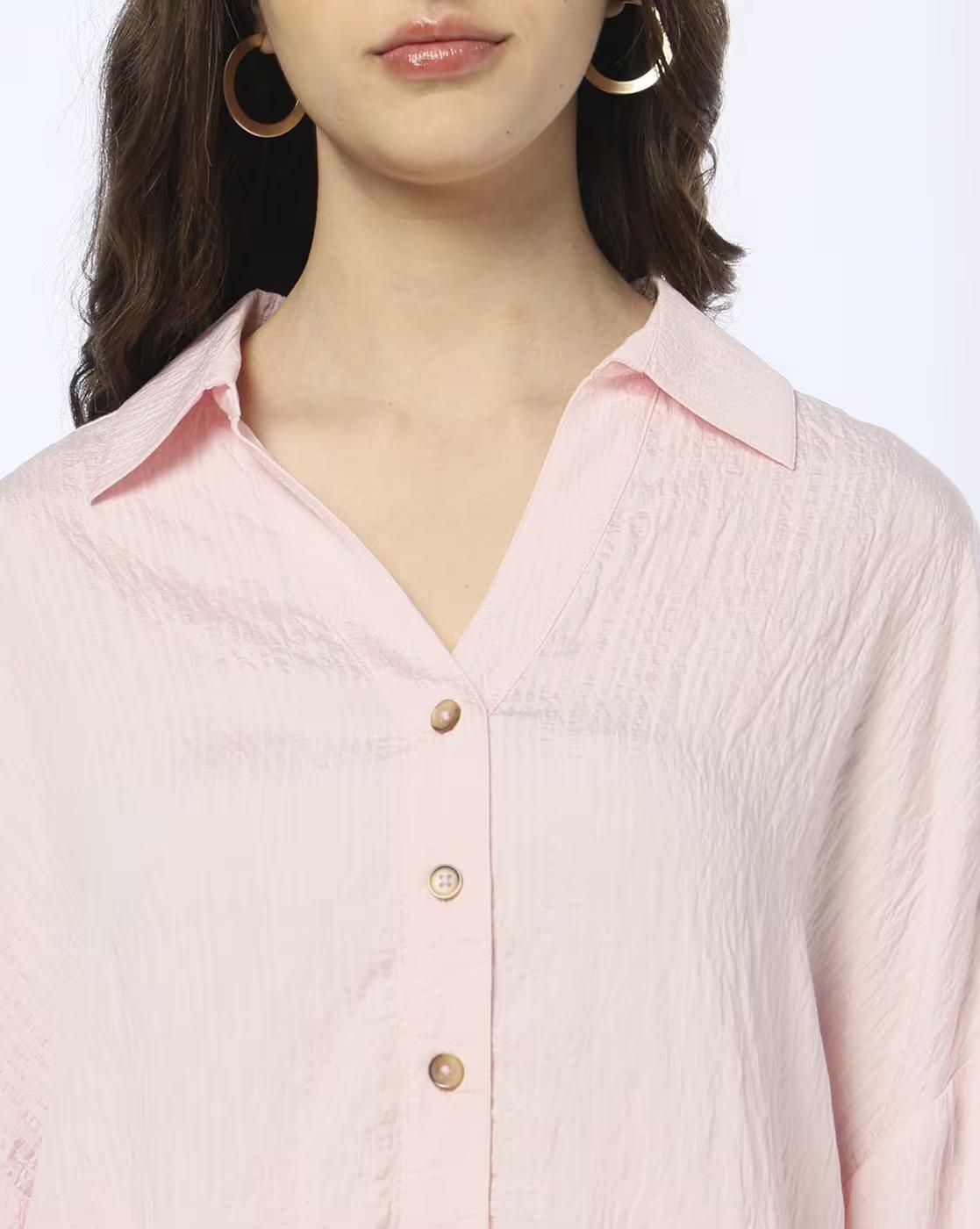 Women Seersucker Relaxed Fit Shirt