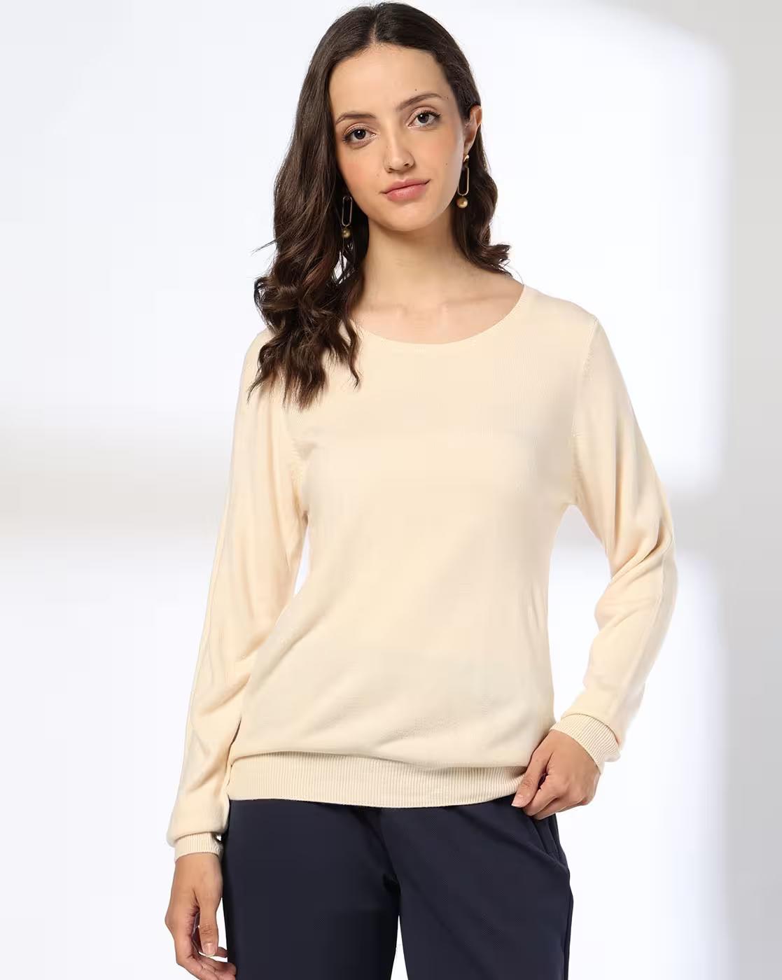 Women Ribbed Round-Neck Pullover