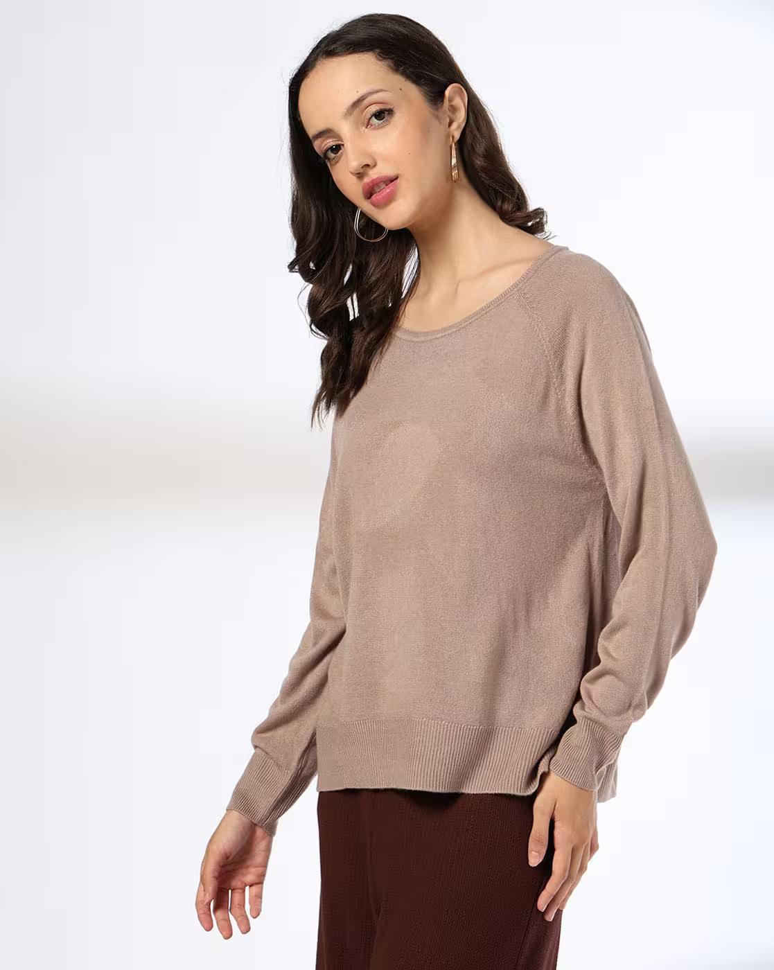 Women Ribbed Round-Neck Pullover