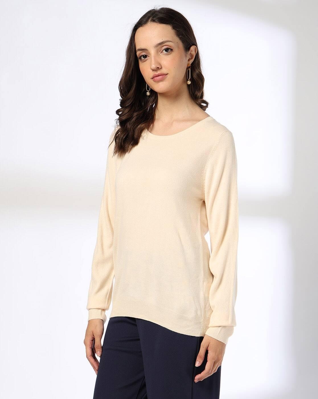 Women Ribbed Round-Neck Pullover