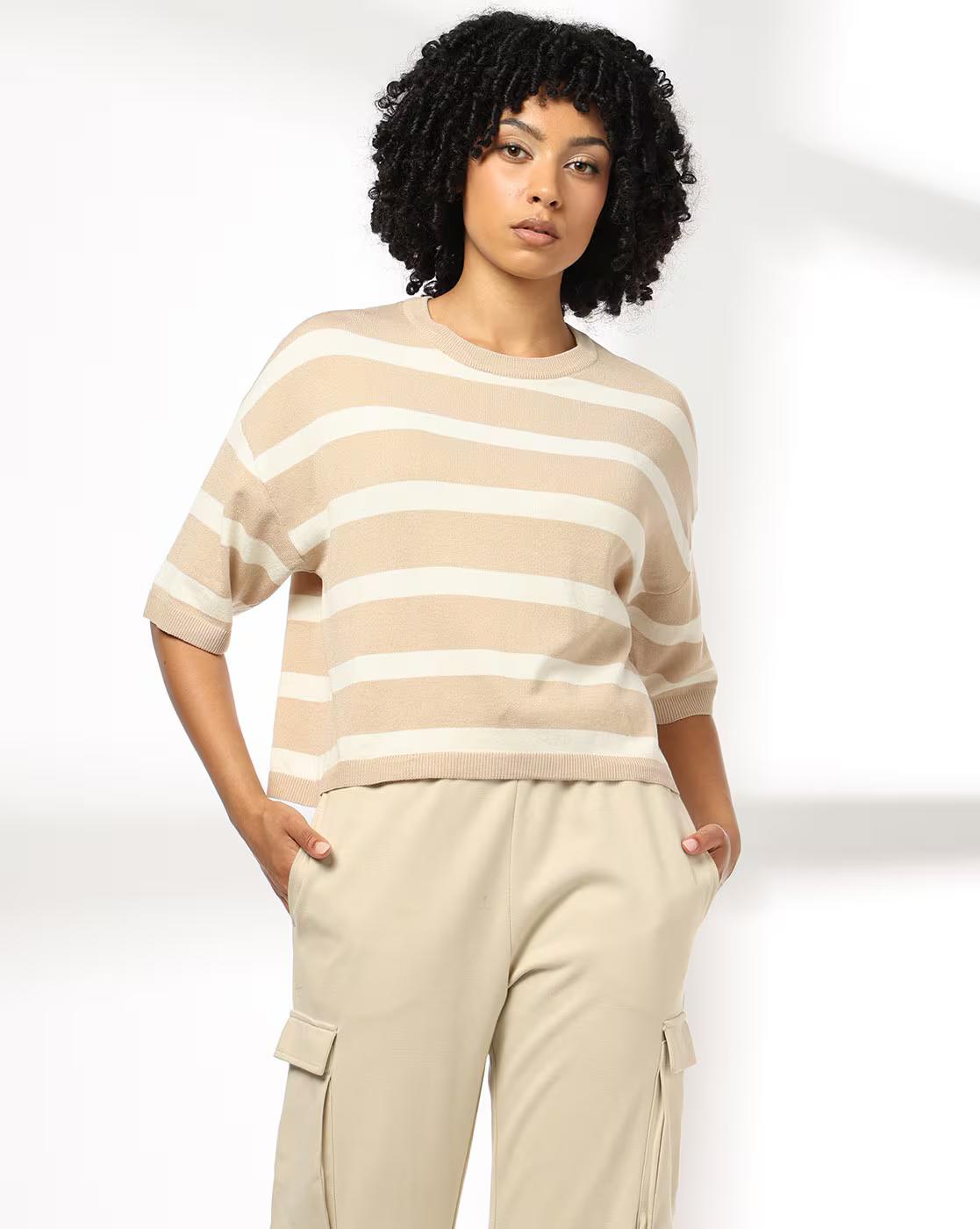 Women Striped Boxy Fit Pullover