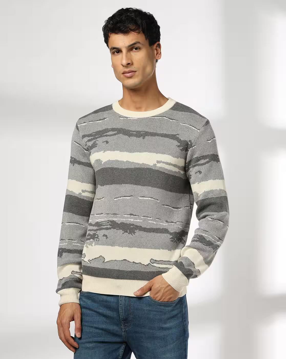 CREW NECK JACQUARD FK DXFK18, GREY, L